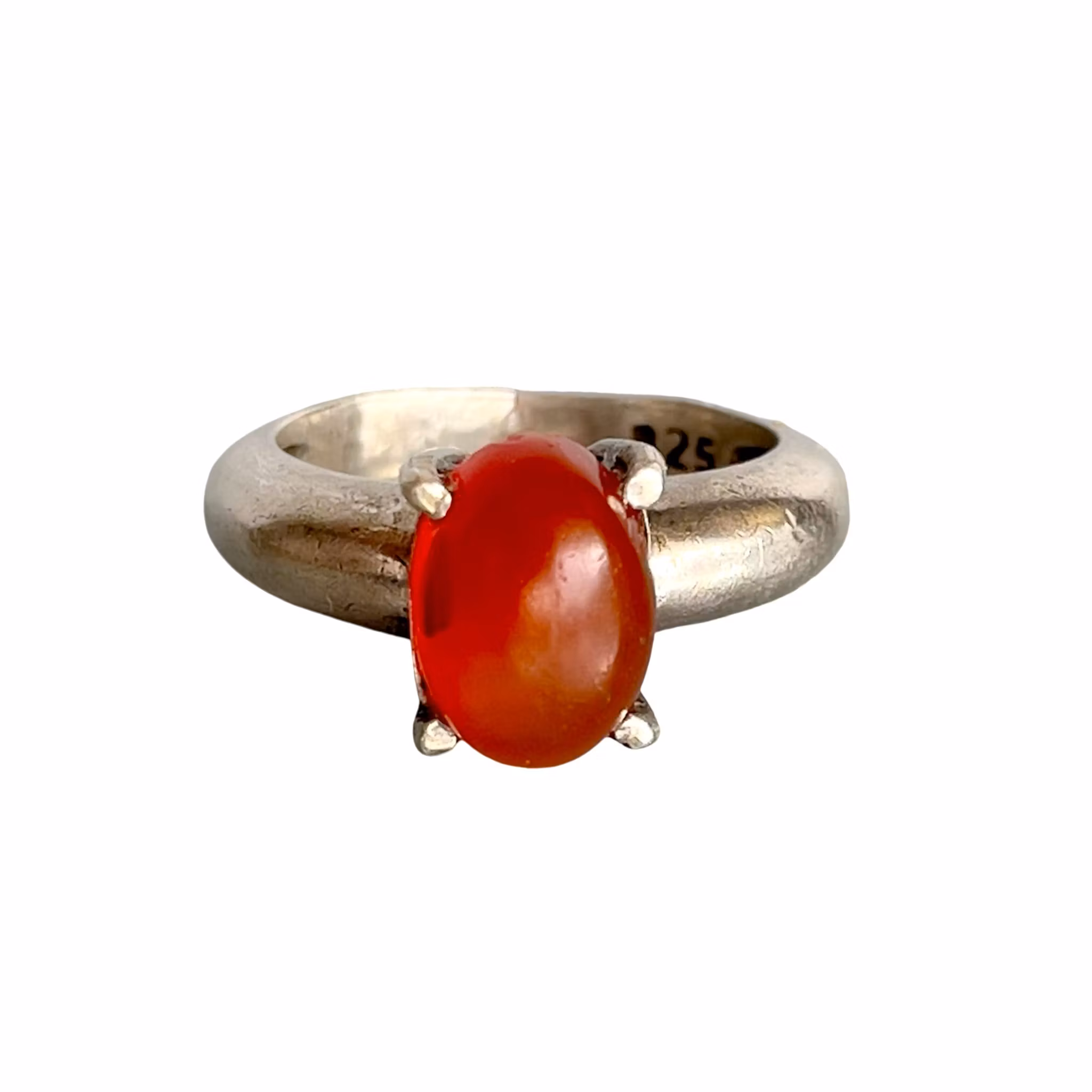 Anillo vintage de plata 925 con cornalina de 4 quilates - Cabujón rojo anaranjado