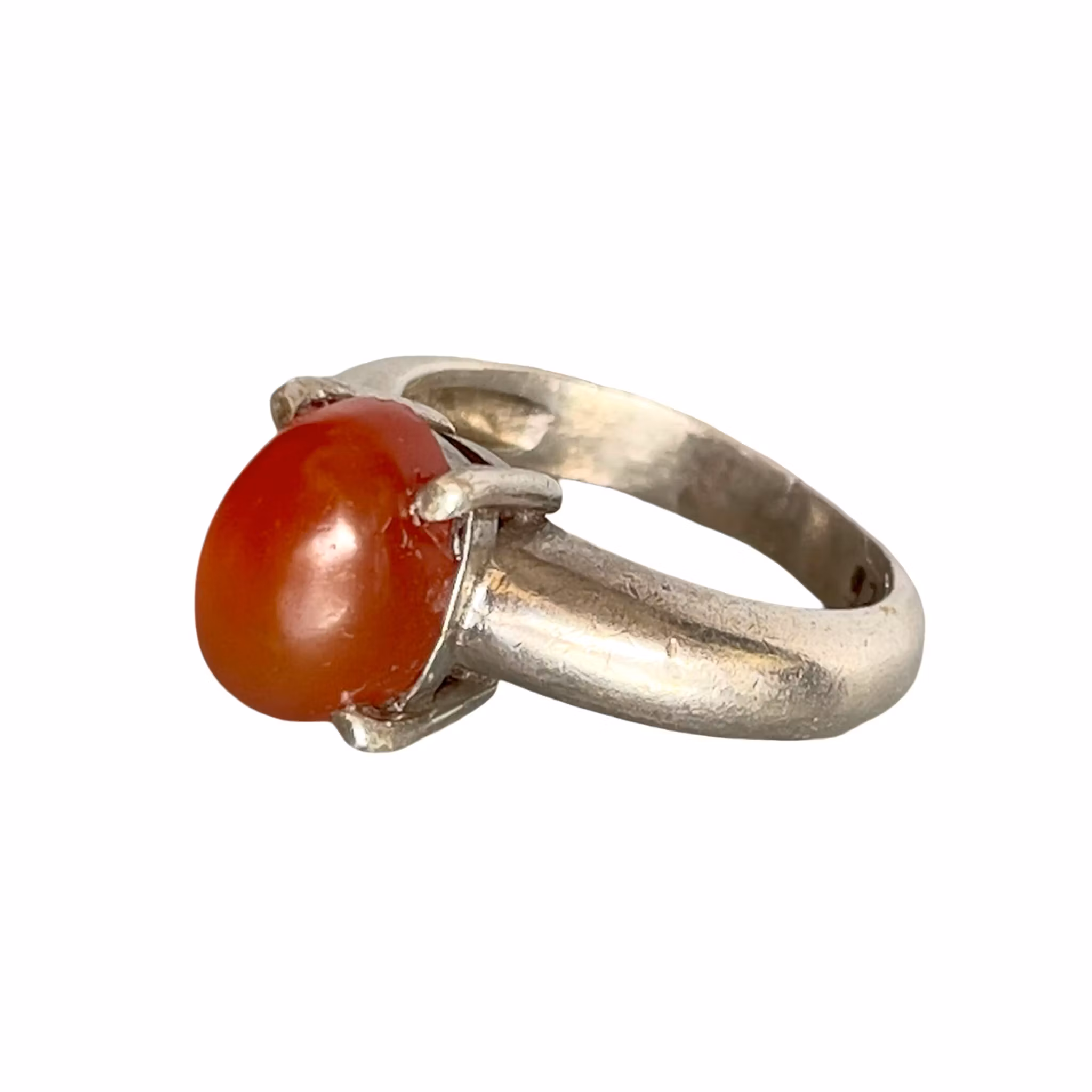 Anillo vintage de plata 925 con cornalina de 4 quilates - Cabujón rojo anaranjado