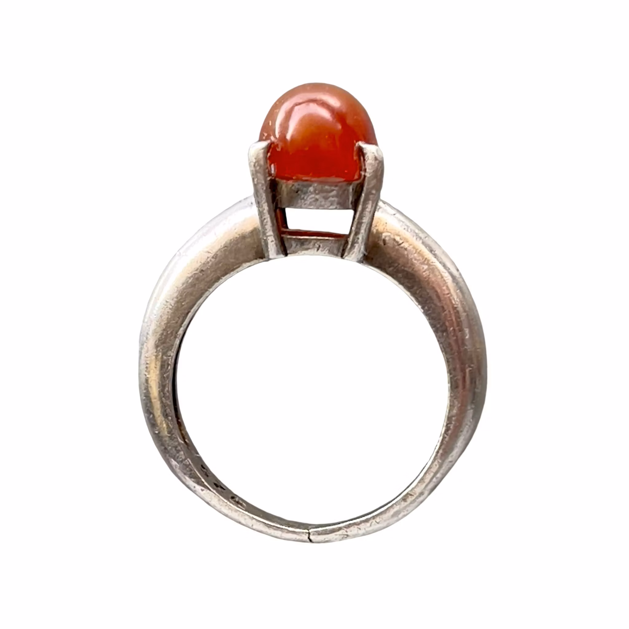 Anillo vintage de plata 925 con cornalina de 4 quilates - Cabujón rojo anaranjado