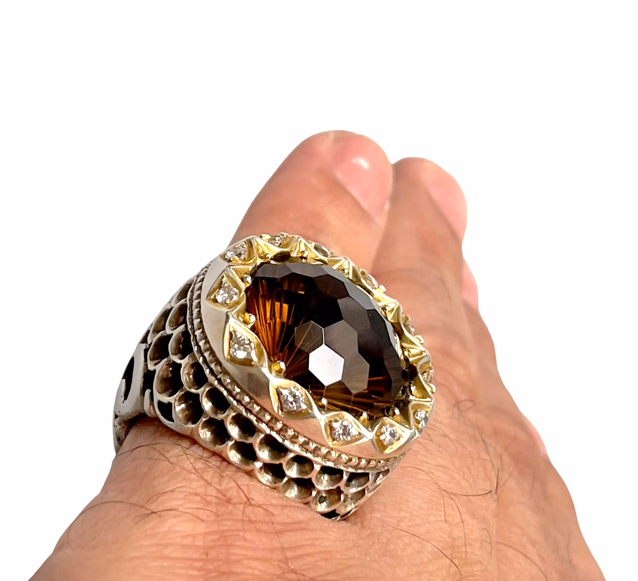 Exklusiv ca 30 ct naturlig briljant slipad rökkvarts - Massiv silverring 925 - 32 g