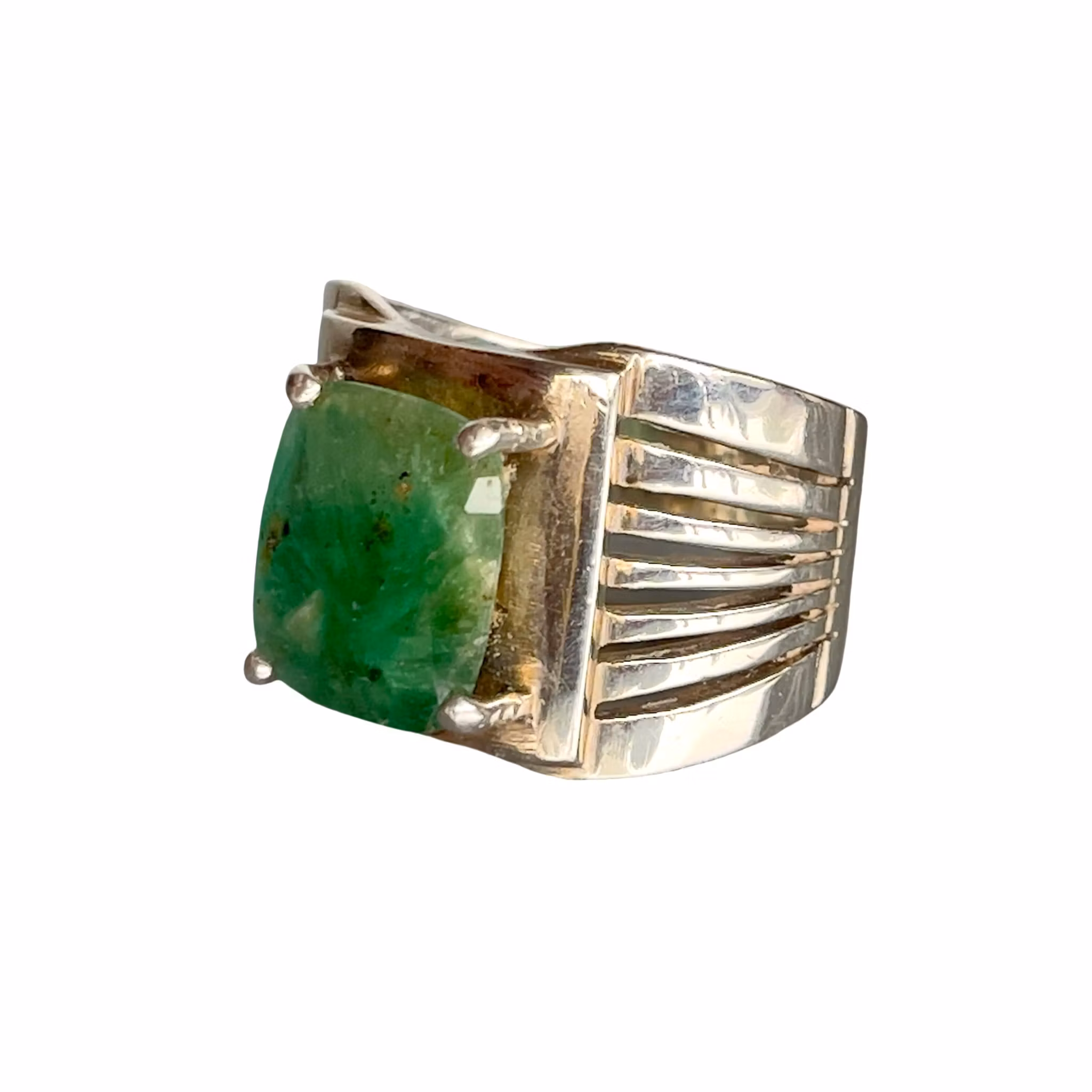Elegant silverring med stor naturlig smaragd ca 4,6 ct - kraftig modell