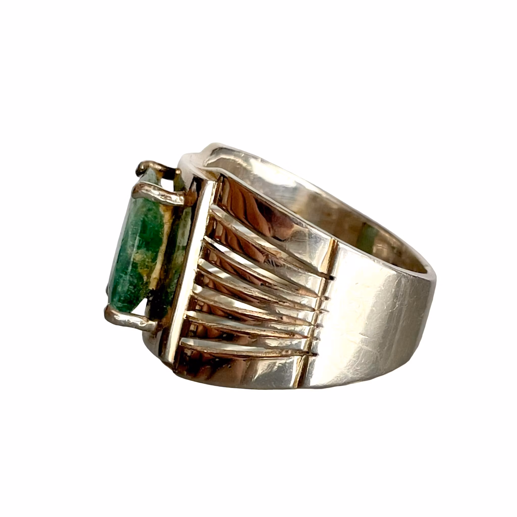 Elegant silverring med stor naturlig smaragd ca 4,6 ct - kraftig modell