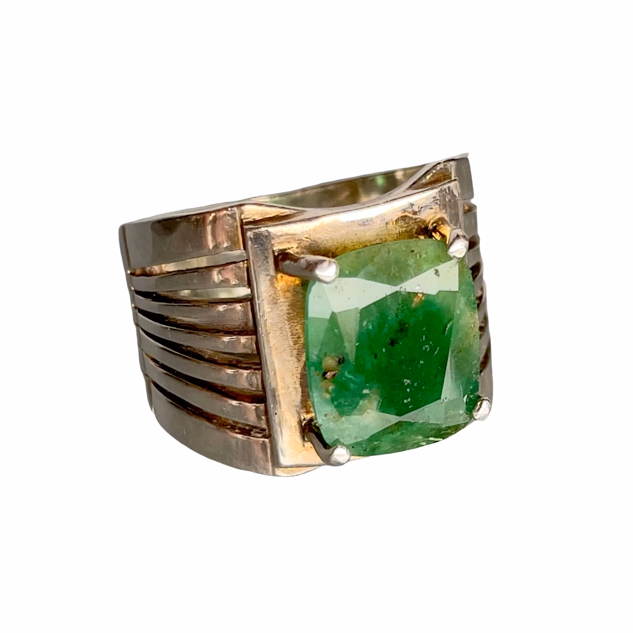 Elegant silverring med stor naturlig smaragd ca 4,6 ct - kraftig modell