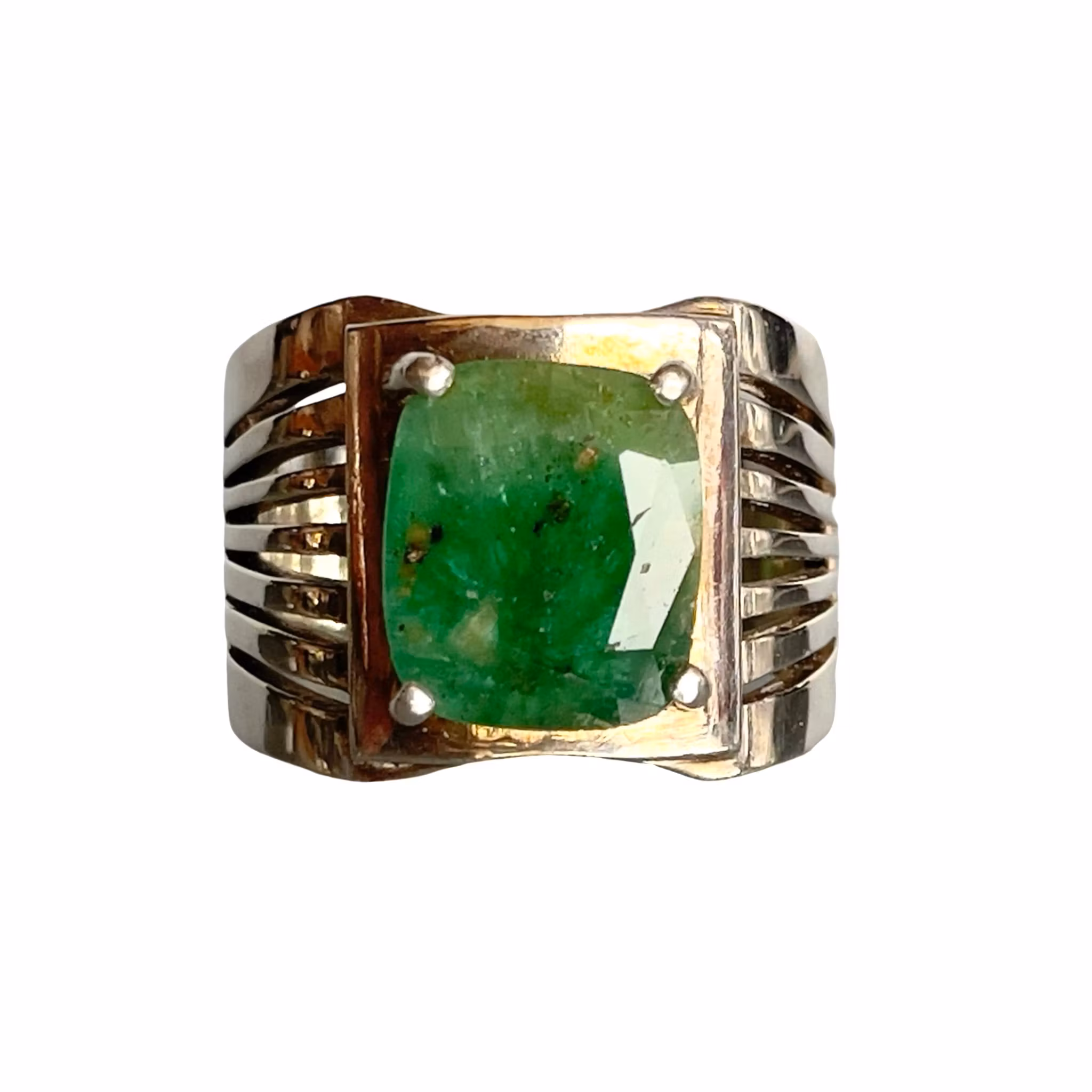 Elegant silverring med stor naturlig smaragd ca 4,6 ct - kraftig modell