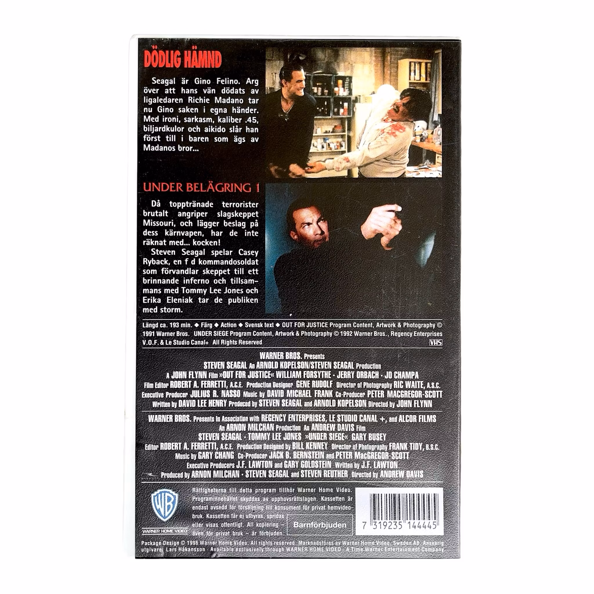 Dödlig hämnd + Under belägring 1 - Steven Seagal - 2 filmer på en inplastad VHS