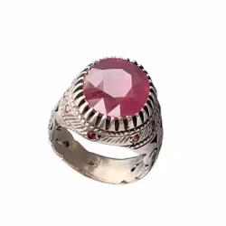 Anello grande con rubino naturale di circa 12 ct in argento 925 - Con piccoli rubini e smeraldi - 18 g