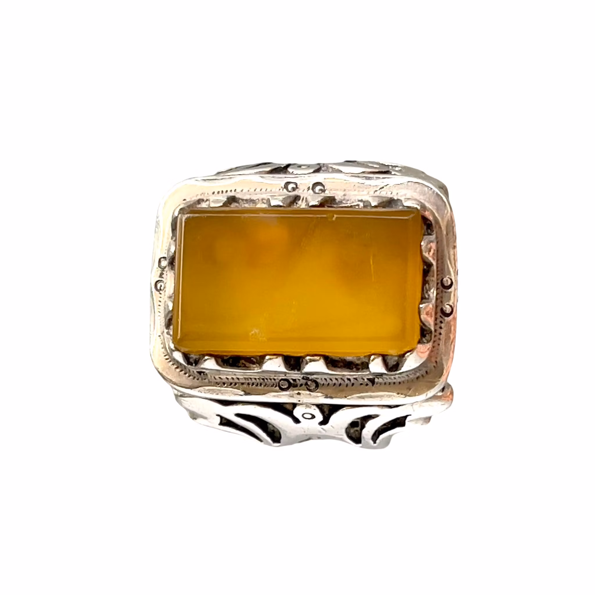 Kraftig vintage silver ring med ca 18 ct gul agat - 26 g - Orientalisk design