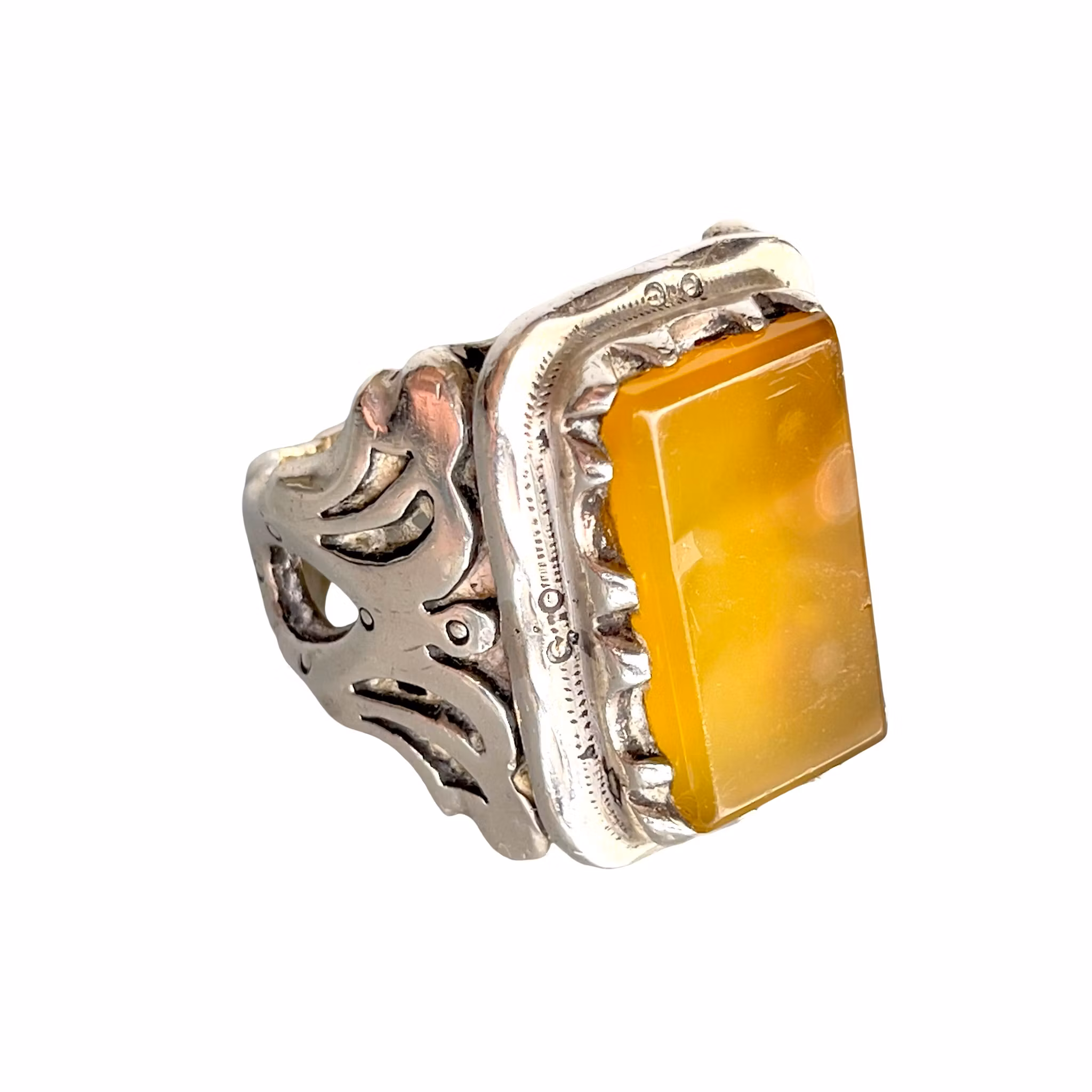 Kraftig vintage silver ring med ca 18 ct gul agat - 26 g - Orientalisk design