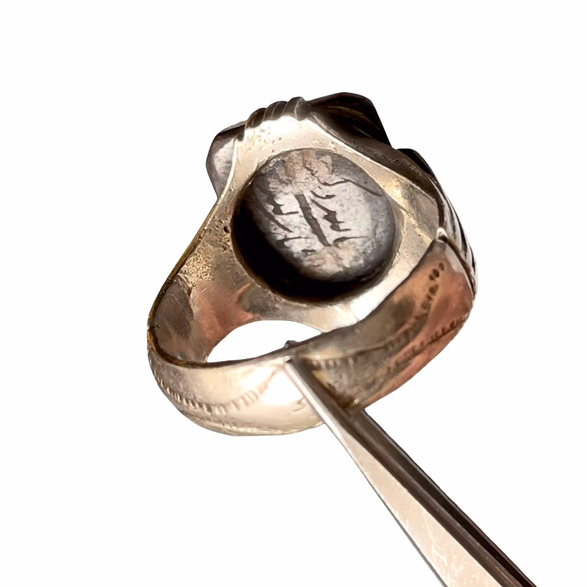 Sällsynt antik silverring med äldre graverad sten ca 15 ct - Religiösa inskriptioner