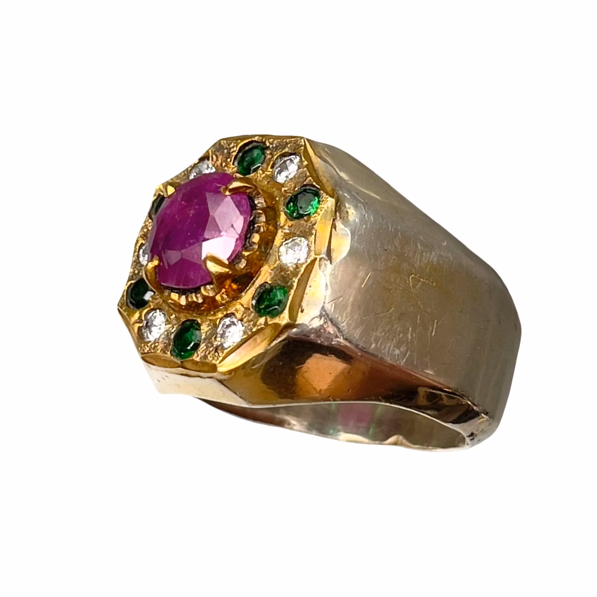 Exklusiv naturlig rubin ca 1,5 ct med smaragder - Sterling silver 925 - 14 g