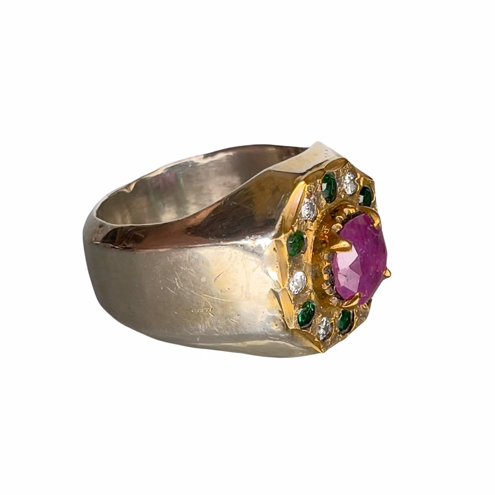 Exklusiv naturlig rubin ca 1,5 ct med smaragder - Sterling silver 925 - 14 g