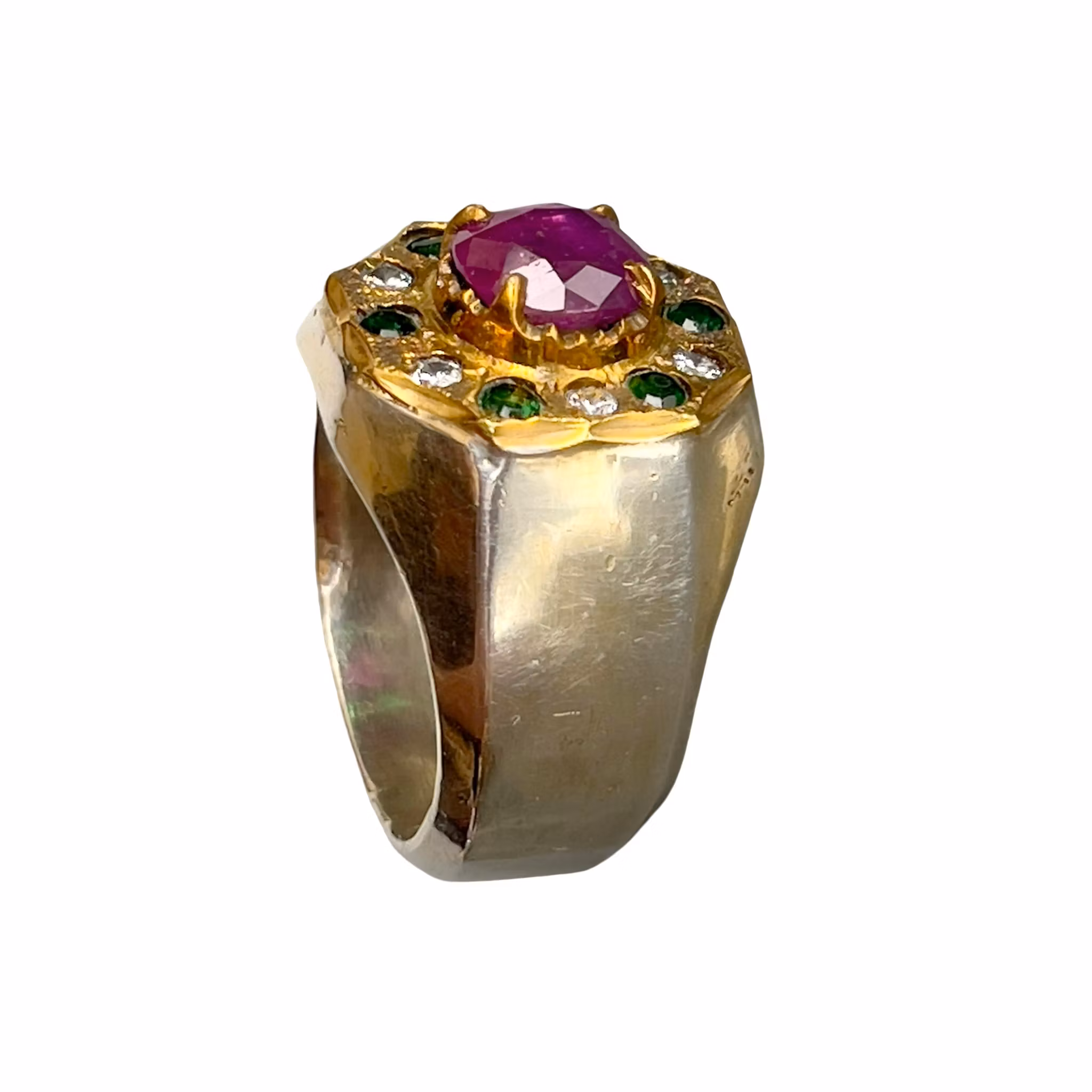 Exklusiv naturlig rubin ca 1,5 ct med smaragder - Sterling silver 925 - 14 g