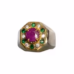 Exklusiv naturlig rubin ca 1,5 ct med smaragder - Sterling silver 925 - 14 g
