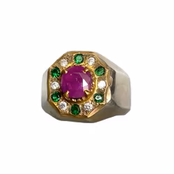 Exklusiv naturlig rubin ca 1,5 ct med smaragder - Sterling silver 925 - 14 g