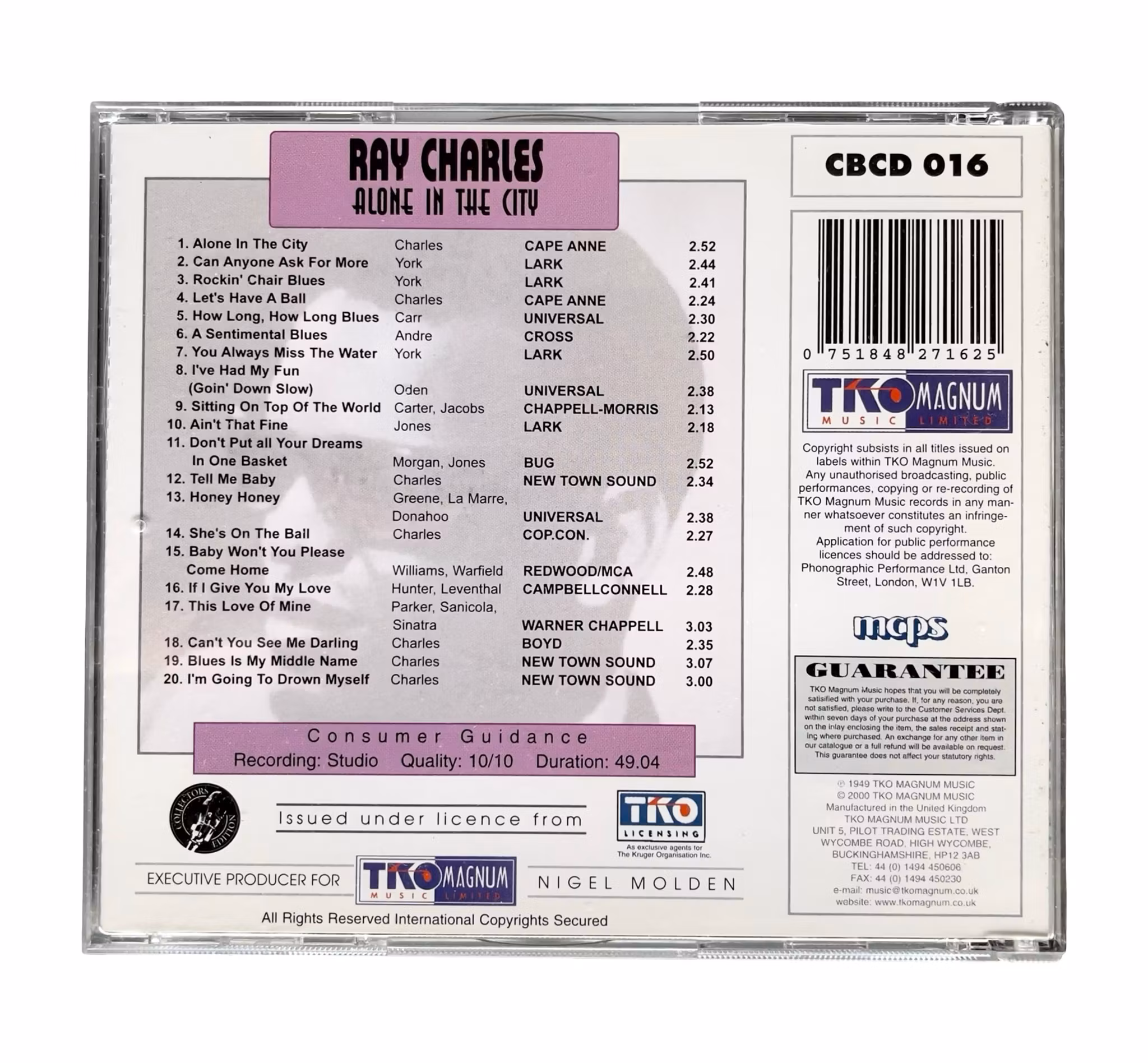 Ray Charles - Alone in the City - CD - 20 låtar