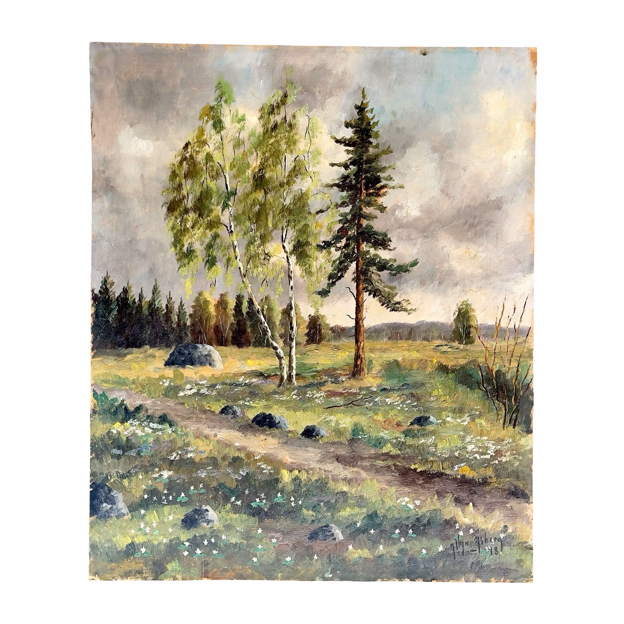 Carl Johan Allan Åsberg (1907-1952) - Landskap - Oljemålning på pannå - Sig 1948