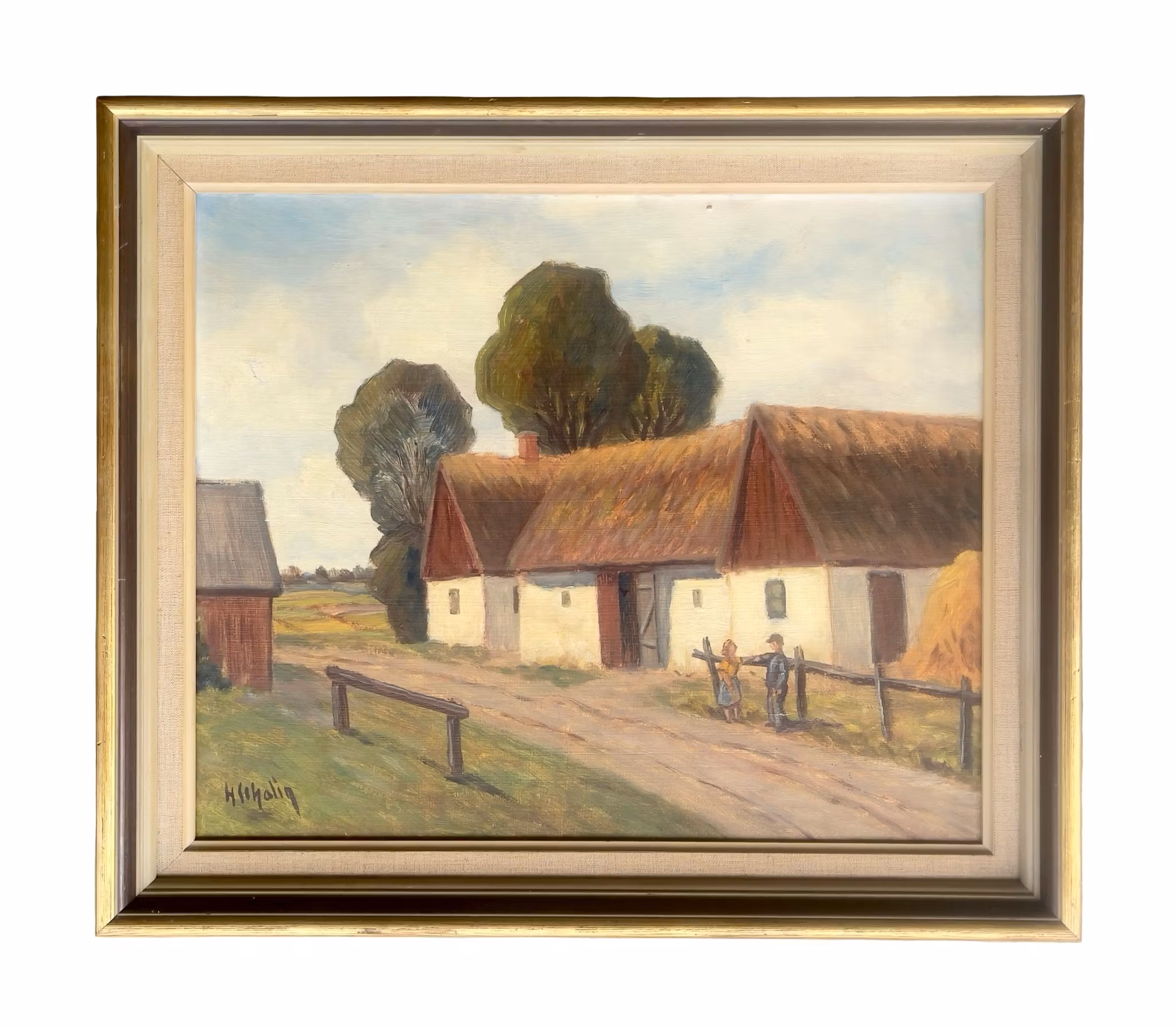 Hartvig Schalin (1890-1975) - Skånskt gårdsmotiv - Olja på pannå - Signerad