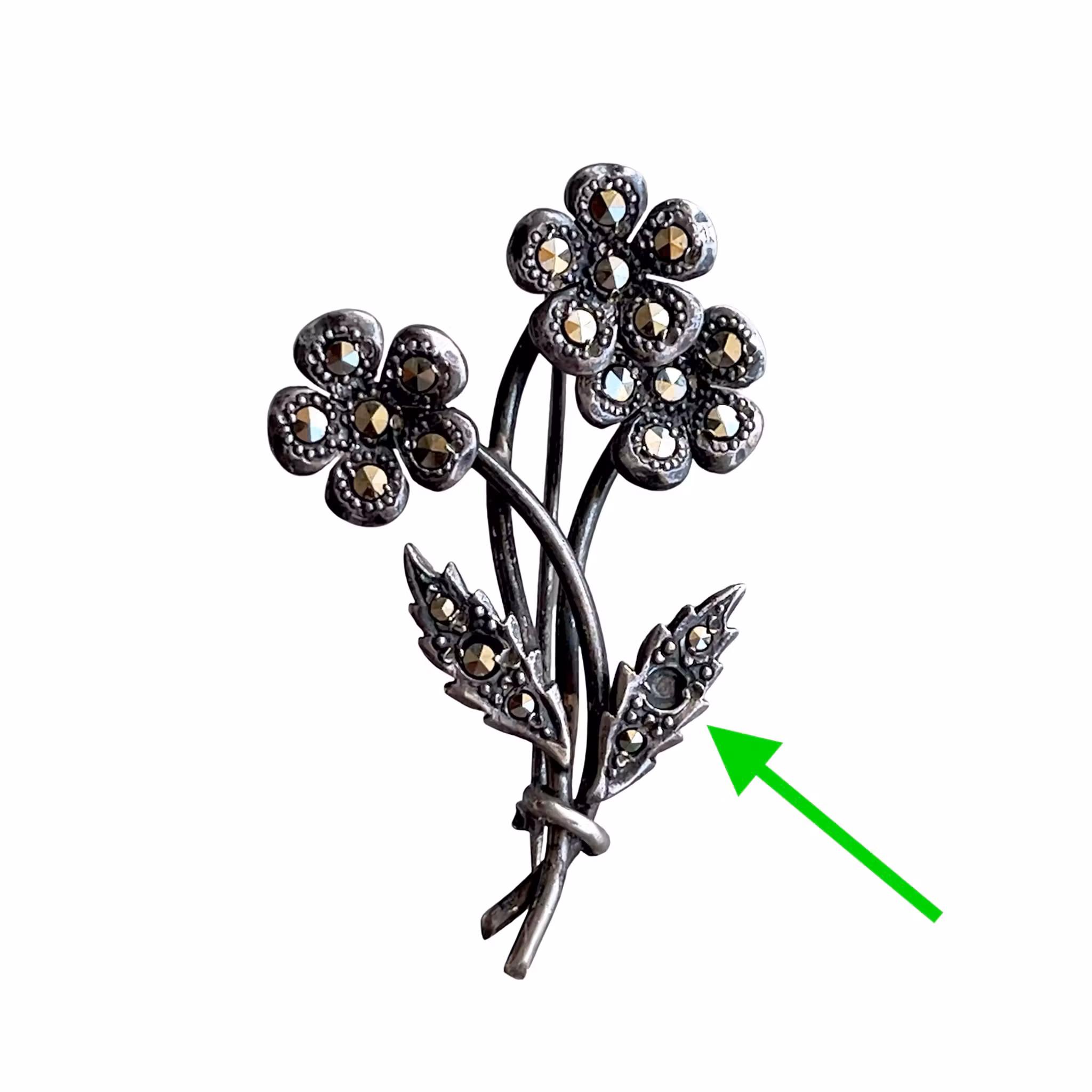 Victor Janson - Vintage silverbrosch med markasiter - Blommor & blad