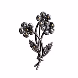 Victor Janson - Vintage silverbrosch med markasiter - Blommor & blad