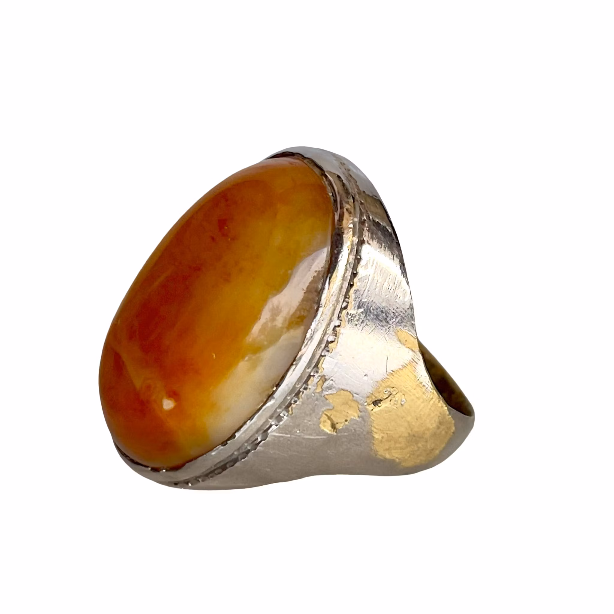 Antik herrring med stor agat ca 28 ct - Silverfärgad koppar