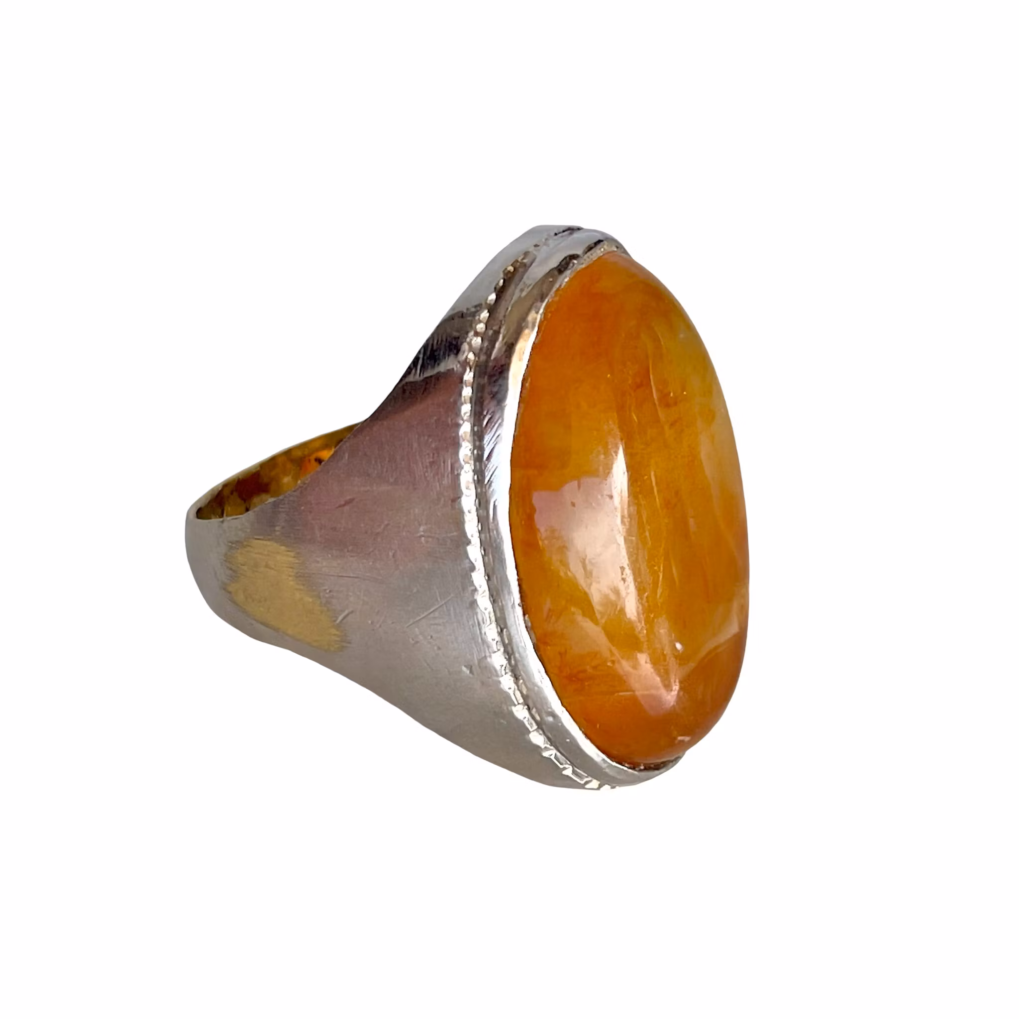 Antik herrring med stor agat ca 28 ct - Silverfärgad koppar