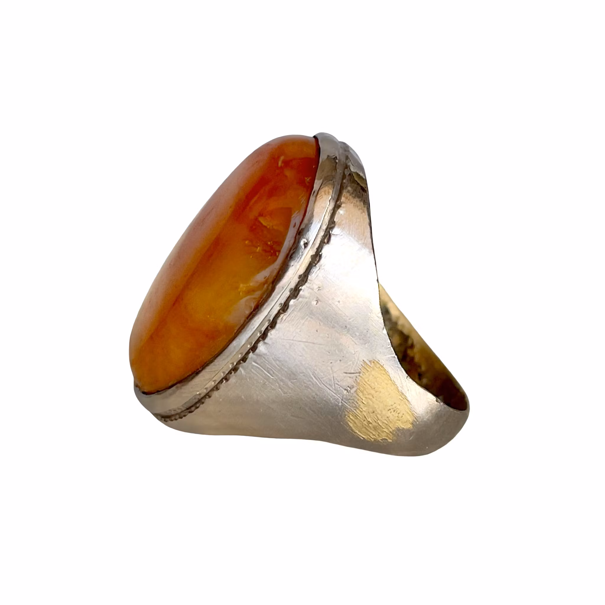 Antik herrring med stor agat ca 28 ct - Silverfärgad koppar