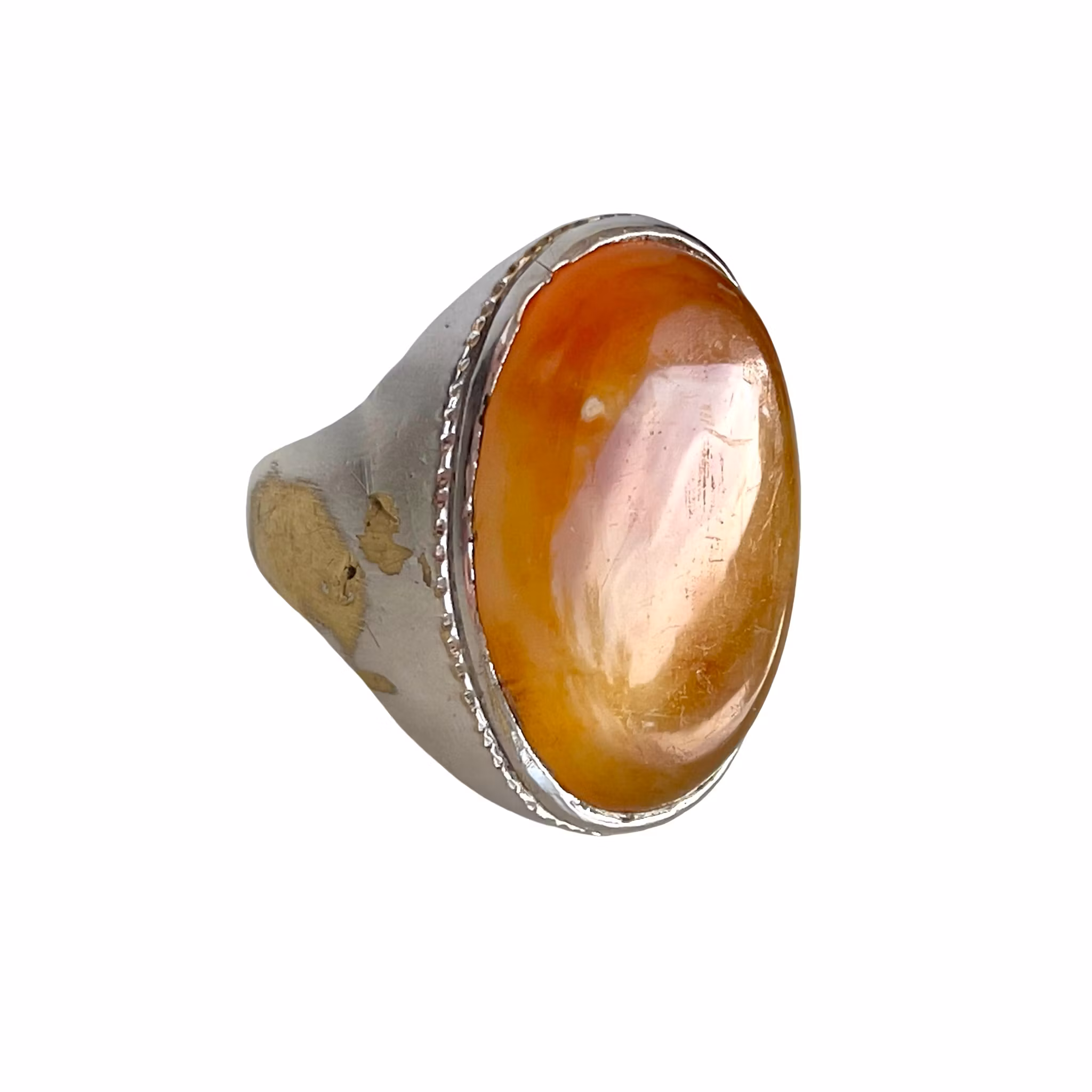 Antik herrring med stor agat ca 28 ct - Silverfärgad koppar