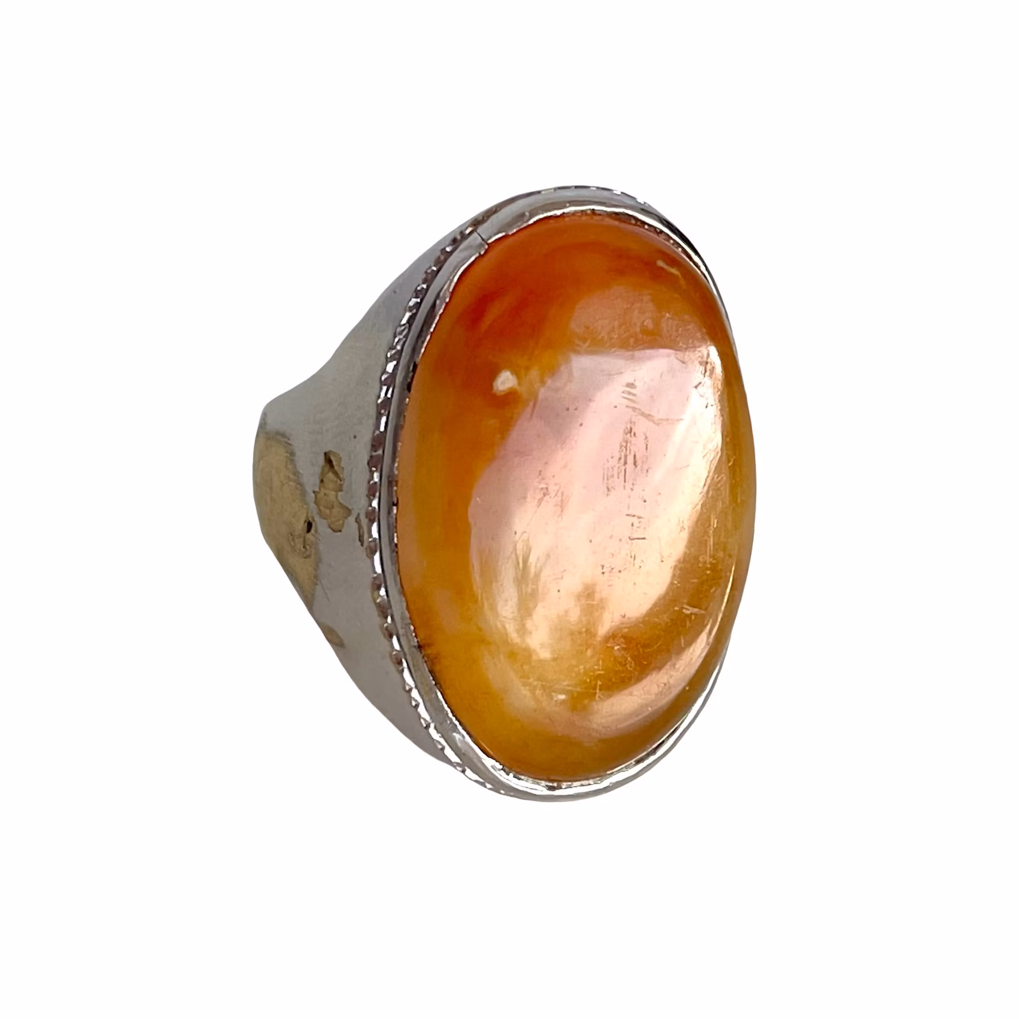 Antik herrring med stor agat ca 28 ct - Silverfärgad koppar