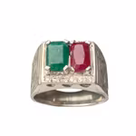 Elegant vintage silverring med naturlig smaragd & röd sten - Orientalisk design