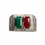 Elegant vintage silverring med naturlig smaragd & röd sten - Orientalisk design