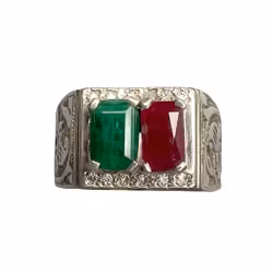 Elegant vintage silverring med naturlig smaragd & röd sten - Orientalisk design