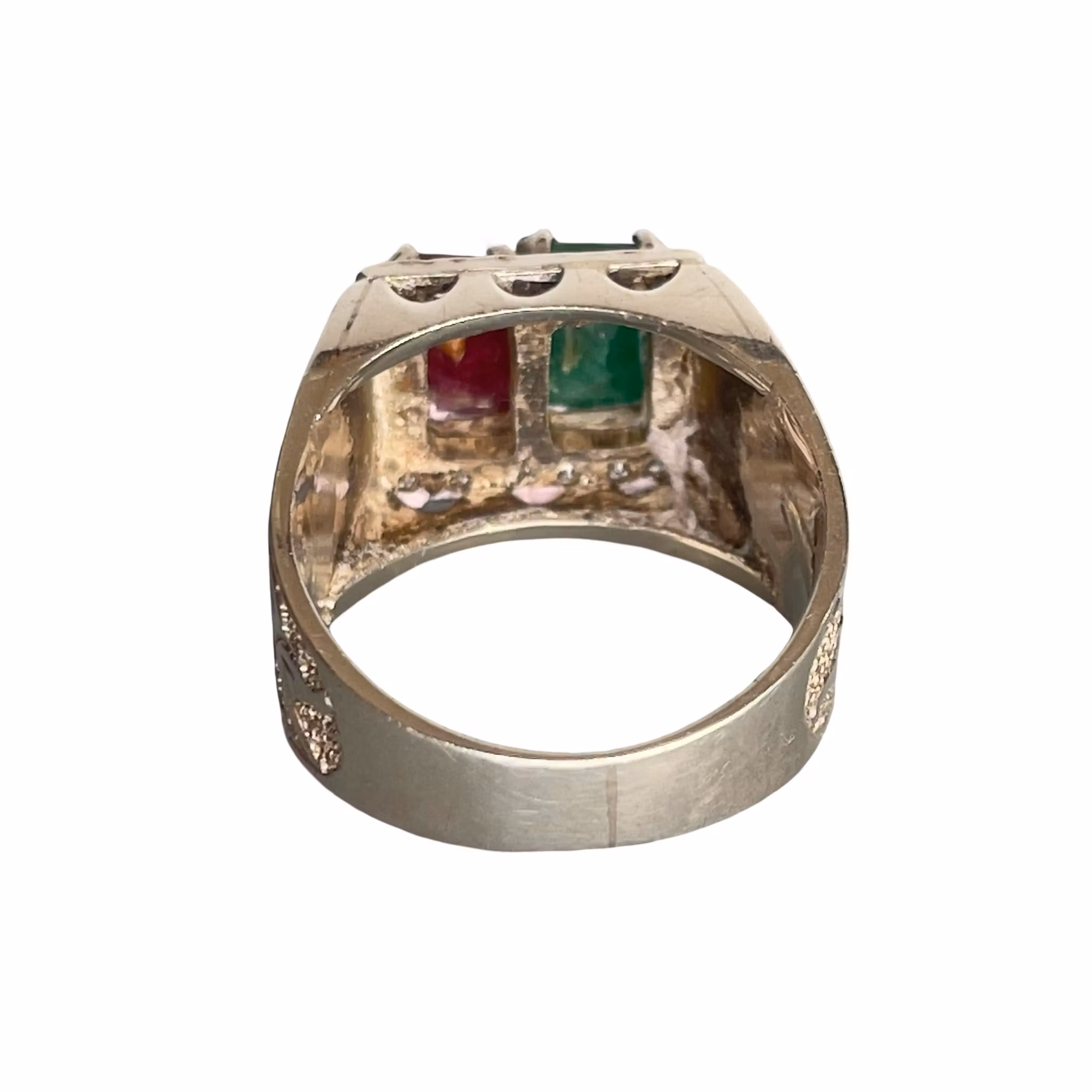 Elegant vintage silverring med naturlig smaragd & röd sten - Orientalisk design