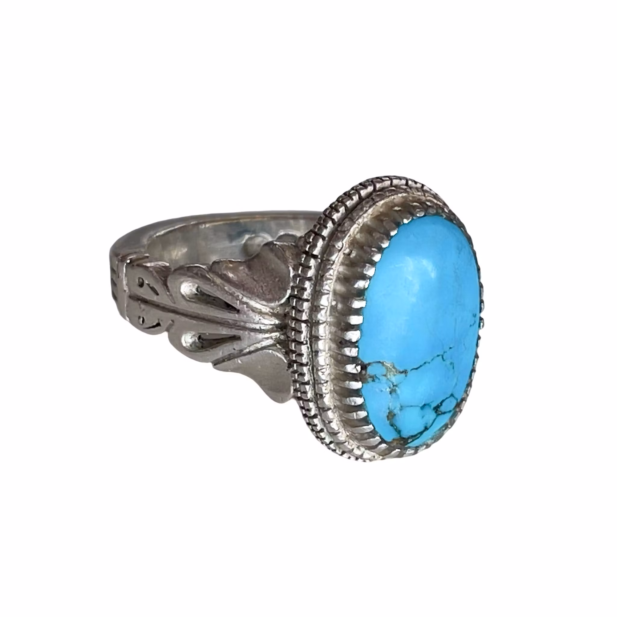 Vintage ring i silver - Naturlig Nishapur turkos ca 9 ct - Handarbetad orientalisk design