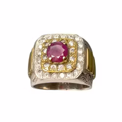 Elegant vintage Silver ring with Natural Ruby approx. 2.2 ct - White Stones - 19 g - Ø 21 mm