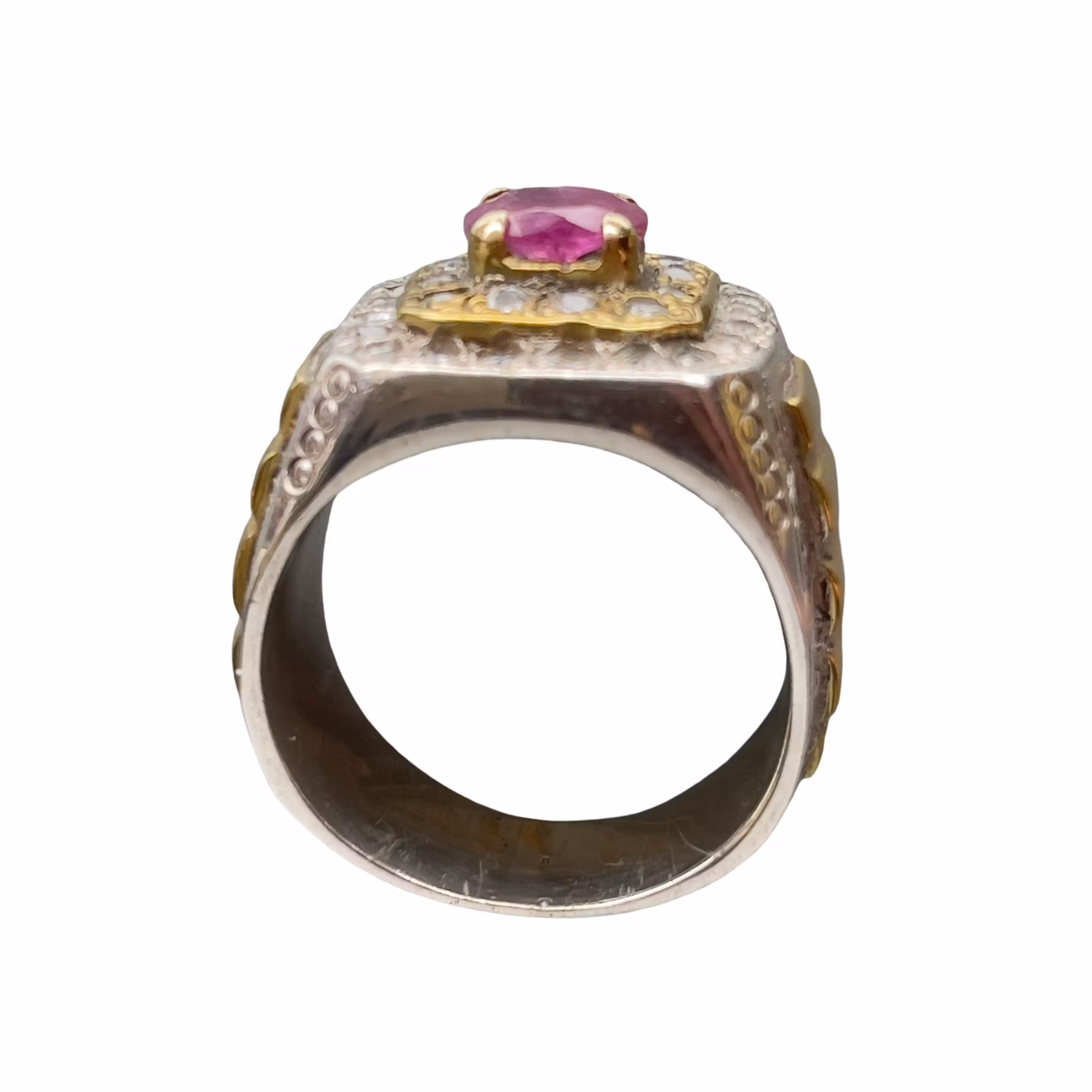 Elegant vintage Silverring med Naturlig Rubin ca 2,2 ct - Vita Stenar - 19 g - Ø 21 mm