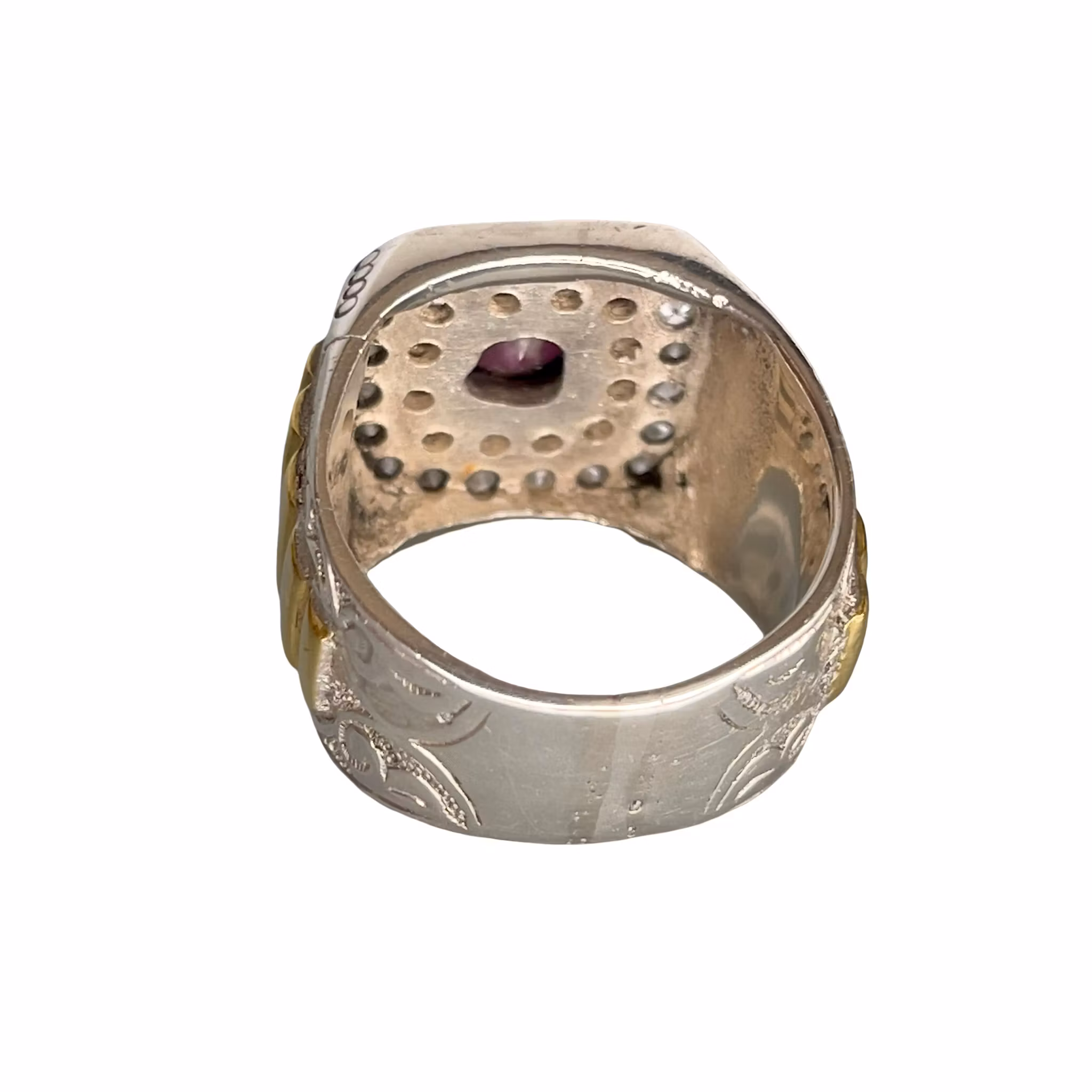 Elegant vintage Silverring med Naturlig Rubin ca 2,2 ct - Vita Stenar - 19 g - Ø 21 mm