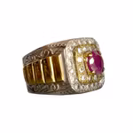 Elegant vintage Silverring med Naturlig Rubin ca 2,2 ct - Vita Stenar - 19 g - Ø 21 mm
