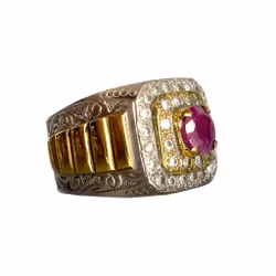 Elegant vintage Silver ring with Natural Ruby approx. 2.2 ct - White Stones - 19 g - Ø 21 mm