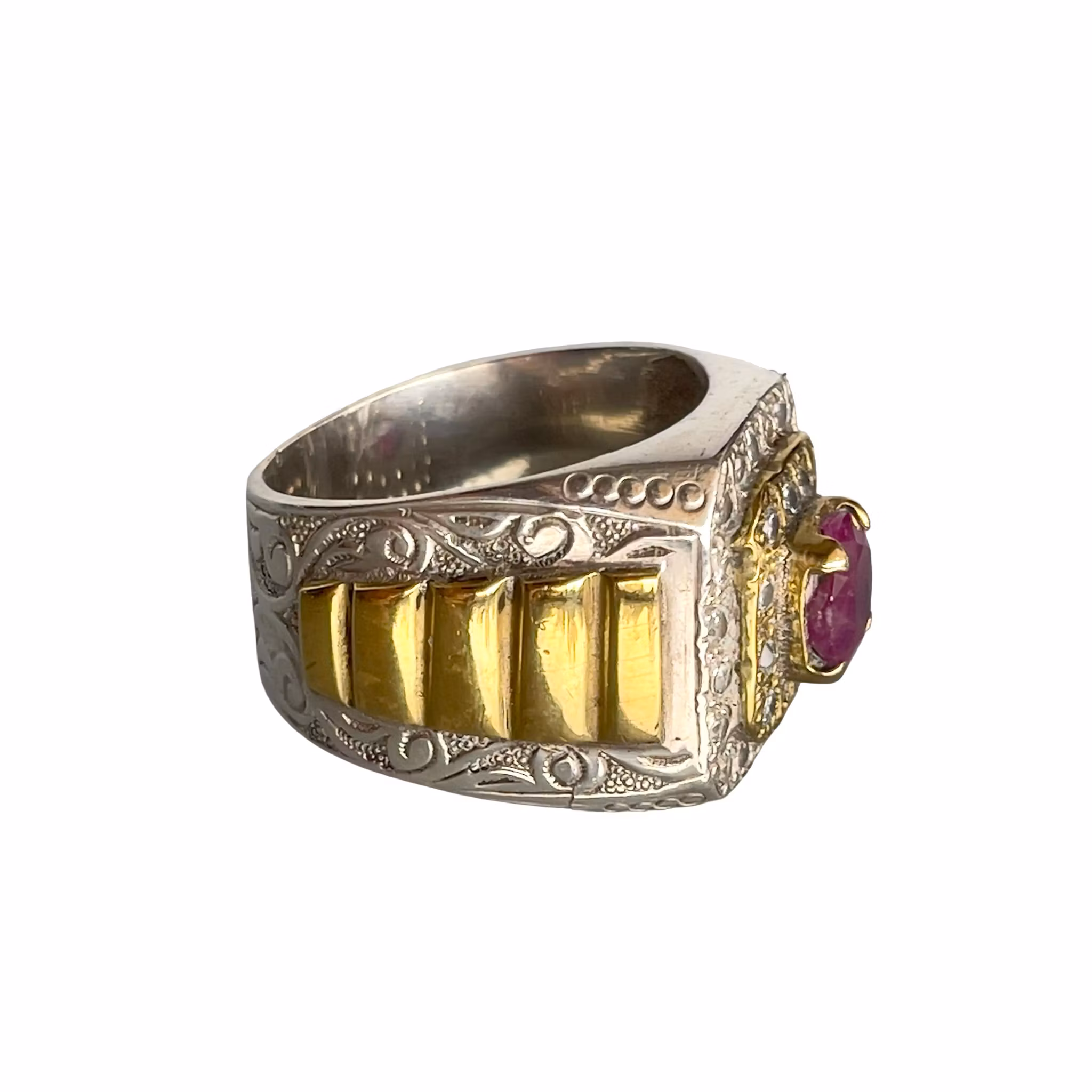 Elegant vintage Silverring med Naturlig Rubin ca 2,2 ct - Vita Stenar - 19 g - Ø 21 mm