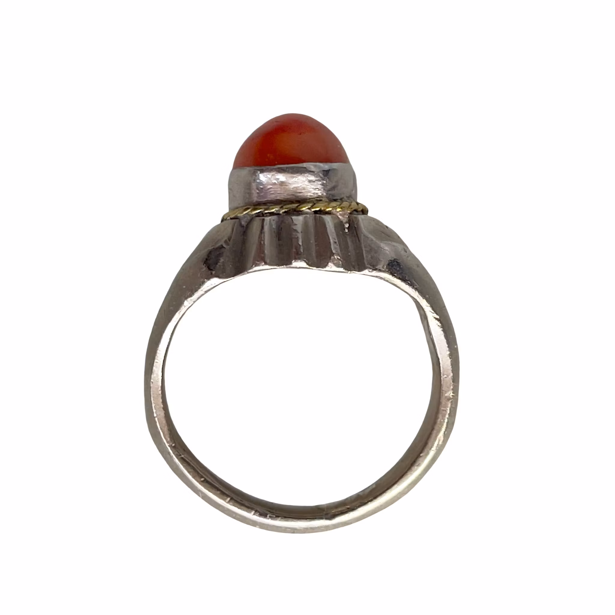 Vintage Ring - Sterling Silver 925 - Röd Agat / Karneol  - Guldfärgad Dekor