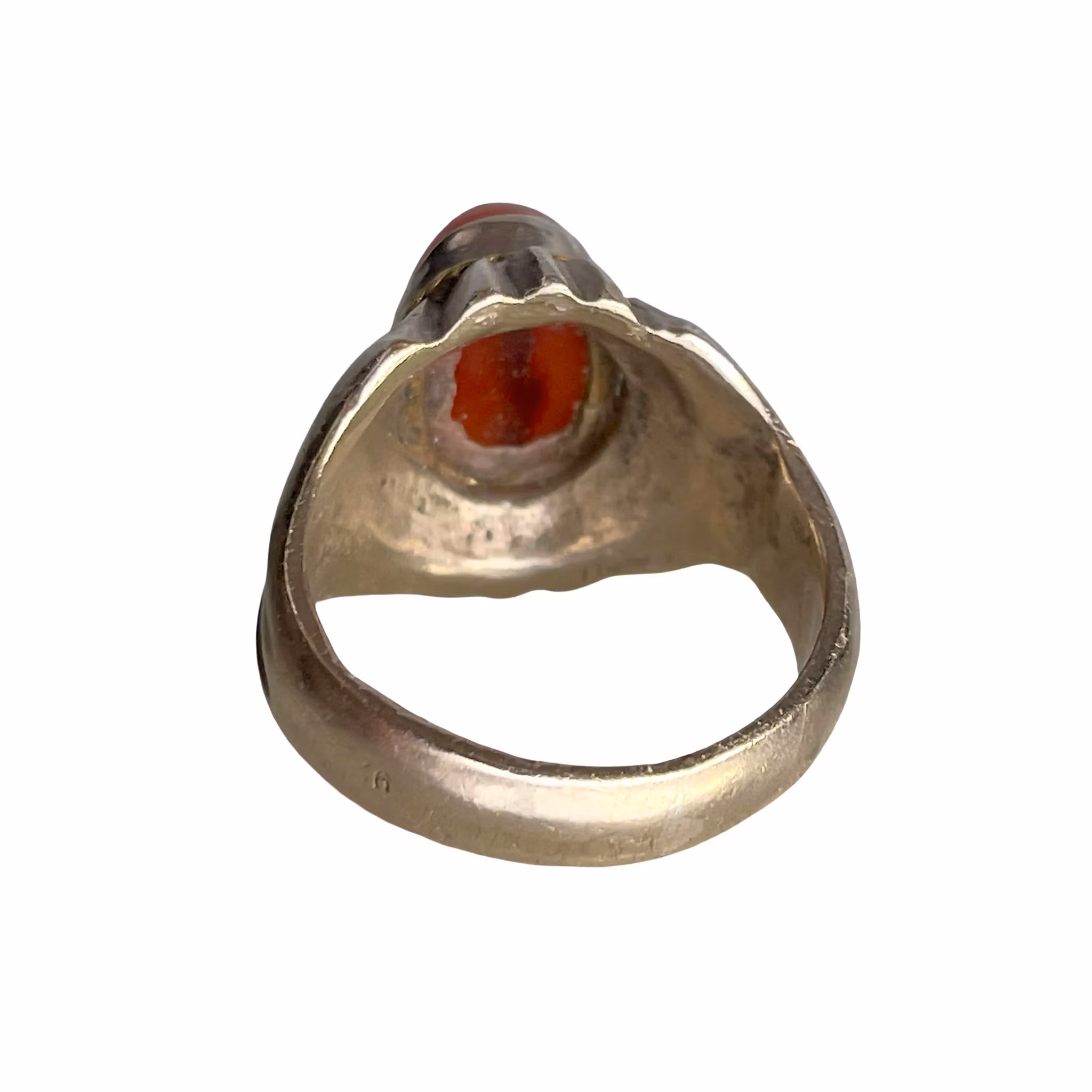Vintage Ring - Sterling Silver 925 - Röd Agat / Karneol  - Guldfärgad Dekor
