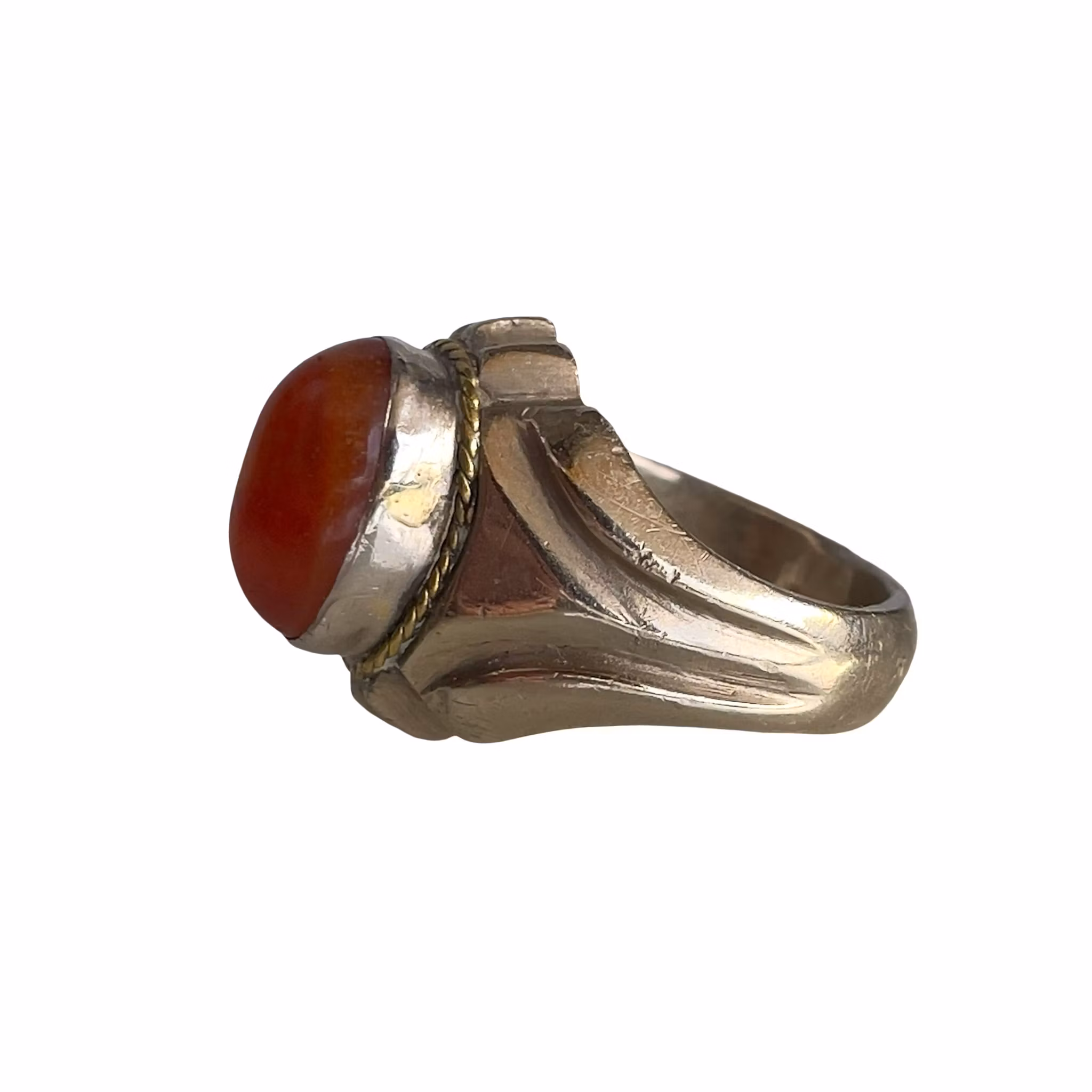 Vintage Ring - Sterling Silver 925 - Röd Agat / Karneol  - Guldfärgad Dekor