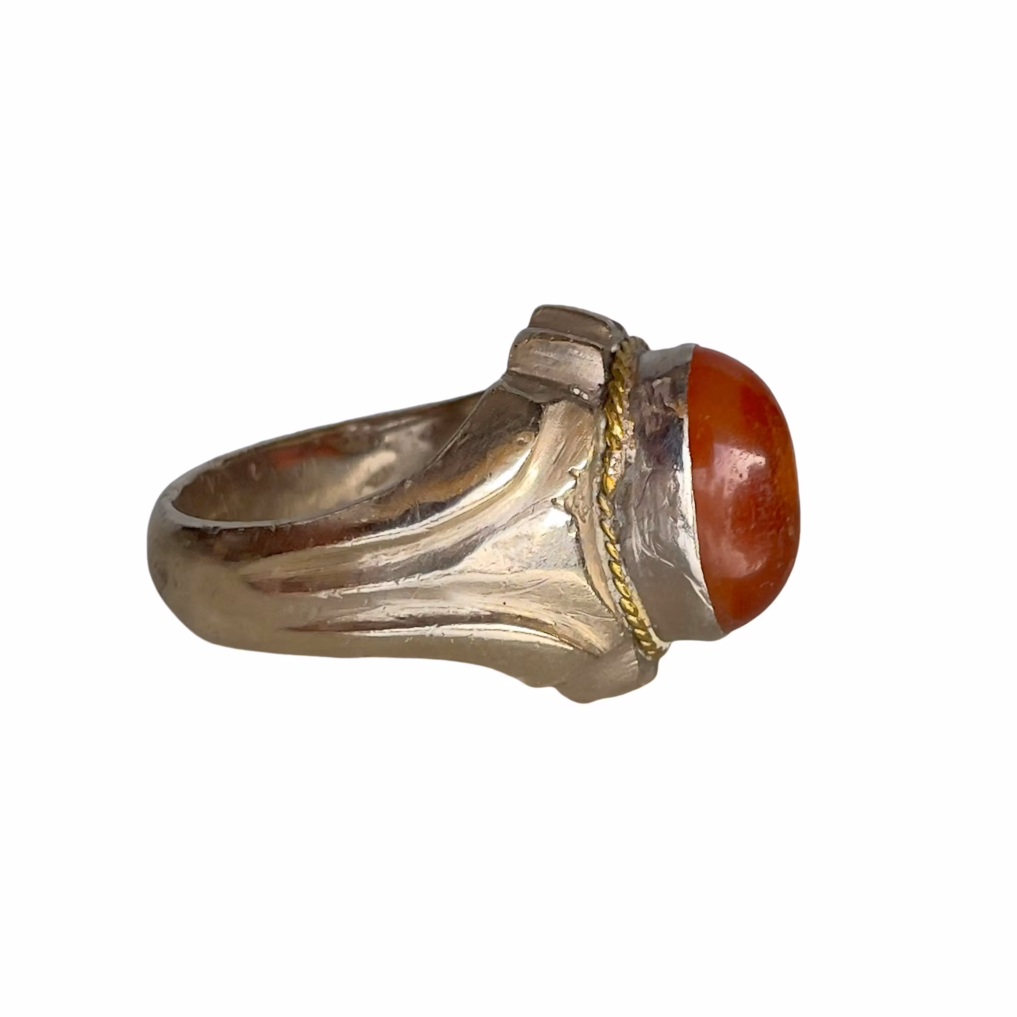 Vintage Ring - Sterling Silver 925 - Röd Agat / Karneol  - Guldfärgad Dekor