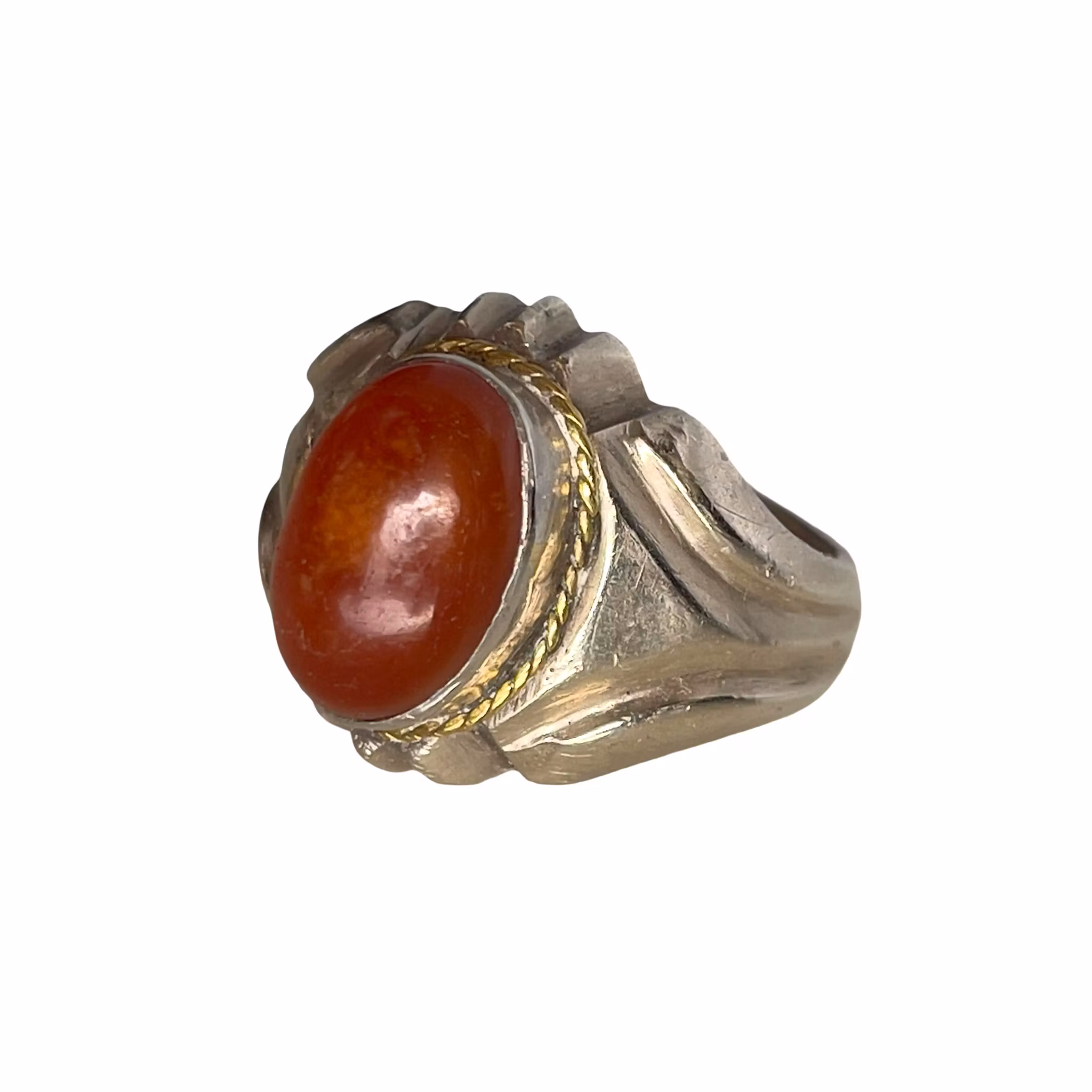 Vintage Ring - Sterling Silver 925 - Röd Agat / Karneol  - Guldfärgad Dekor