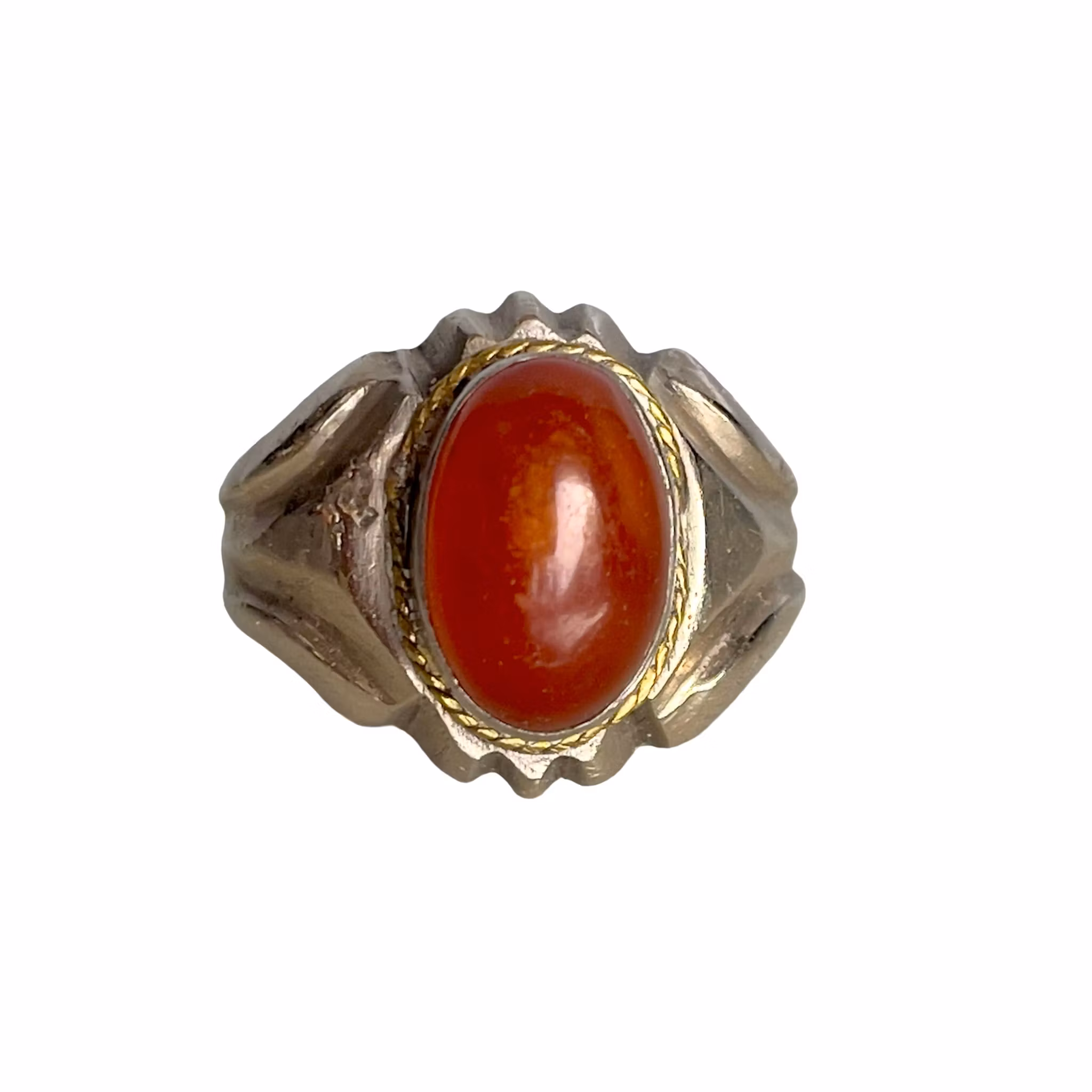 Vintage Ring - Sterling Silver 925 - Röd Agat / Karneol  - Guldfärgad Dekor