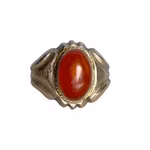 Vintage Ring - Sterling Silver 925 - Röd Agat / Karneol  - Guldfärgad Dekor