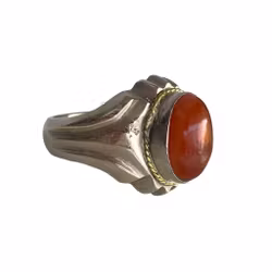 Vintage Ring - Sterling Silver 925 - Röd Agat / Karneol  - Guldfärgad Dekor