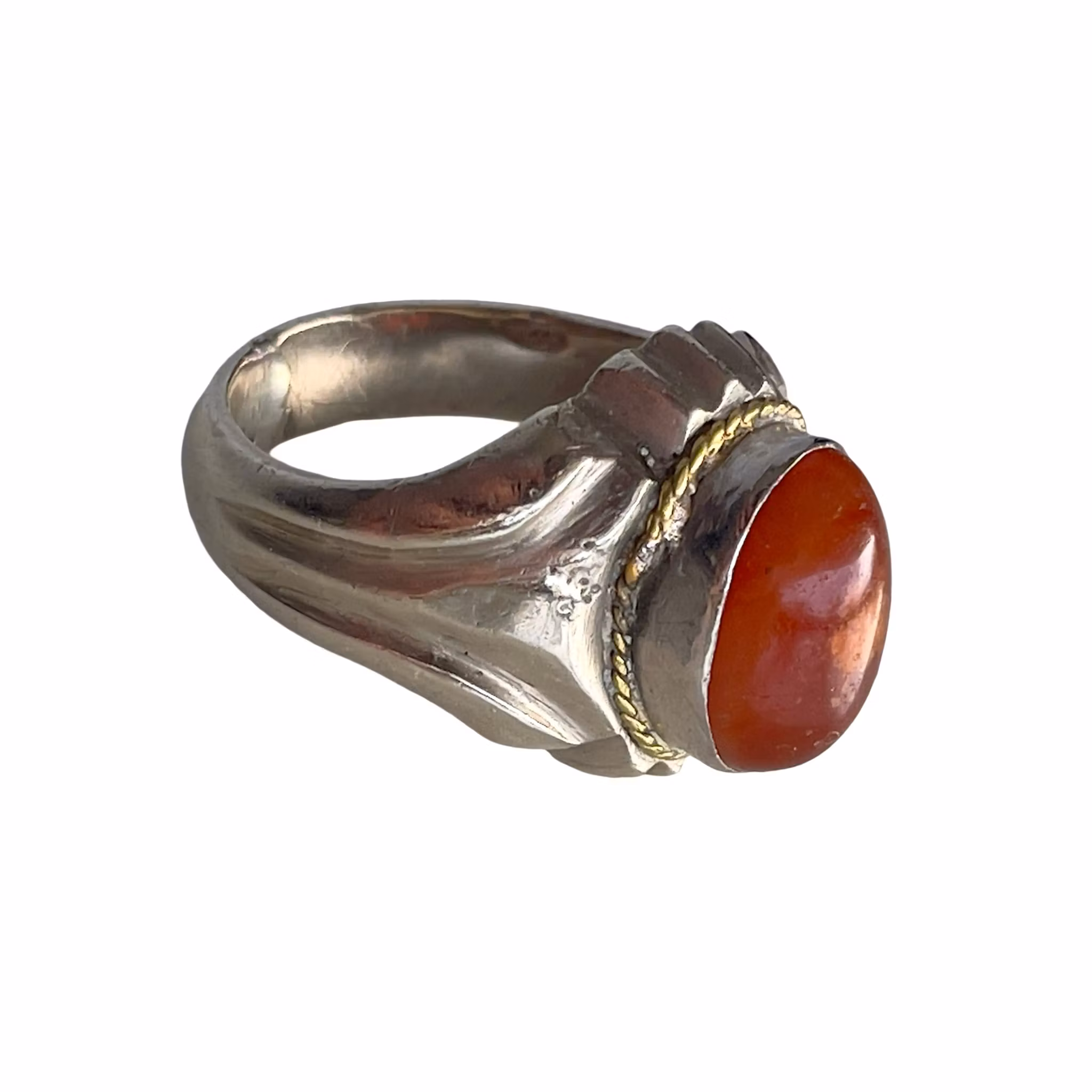 Vintage Ring - Sterling Silver 925 - Röd Agat / Karneol  - Guldfärgad Dekor