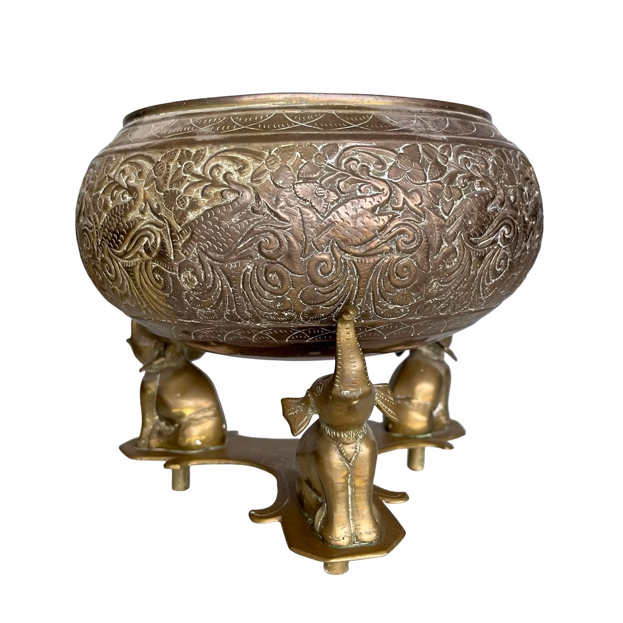 Vintage Mässingsskål - 3 Elefanter - Graverad Dekor - Orientalisk Design