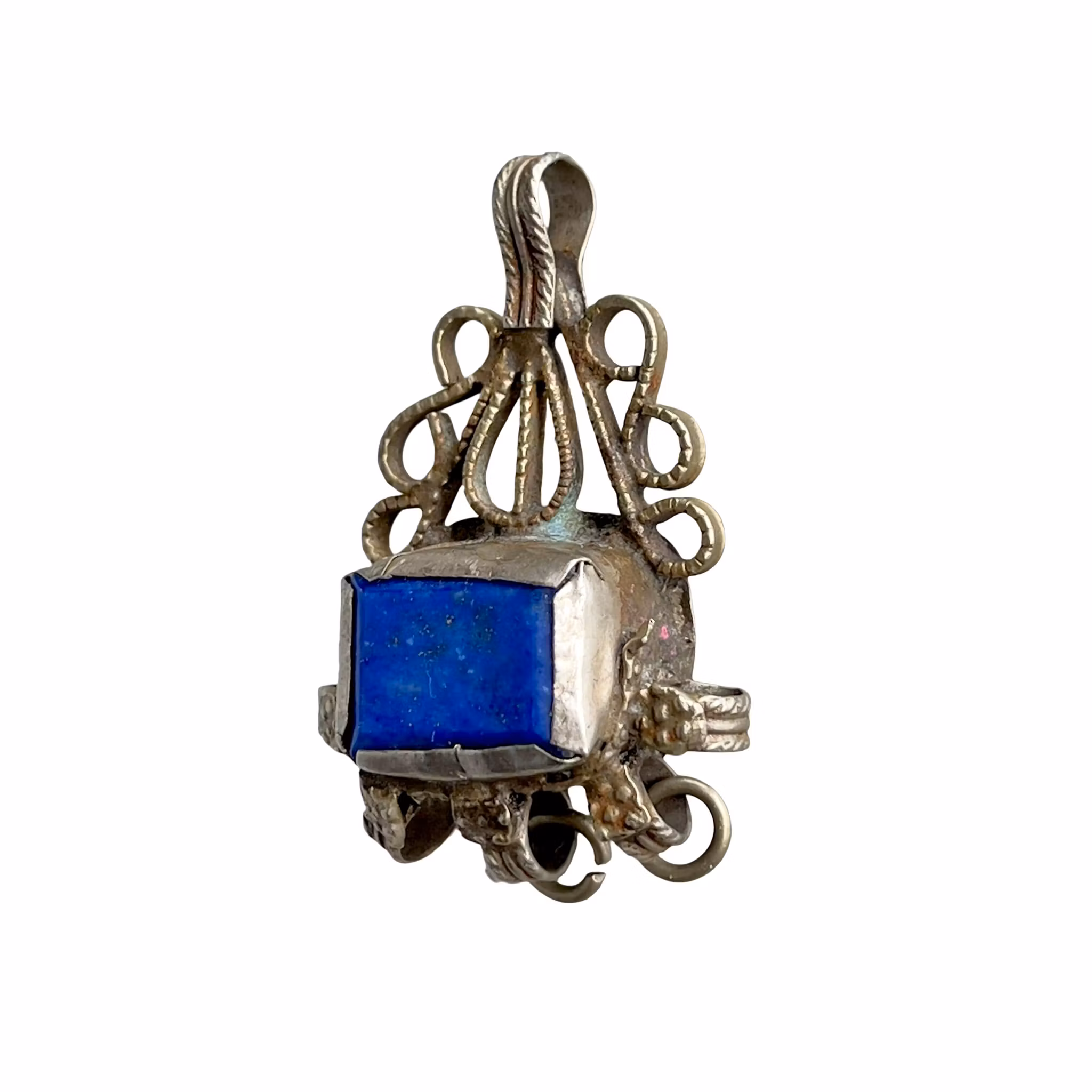Antikt Silver hänge - Blå Lapis Lazuli - Filigran - Orientaliskt Silversmycke